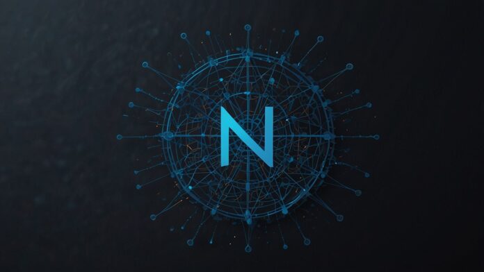 Official Nosana NOS token logo featuring a sleek blue neural network "N" design, symbolizing AI inference and decentralized compute power on Solana blockchain