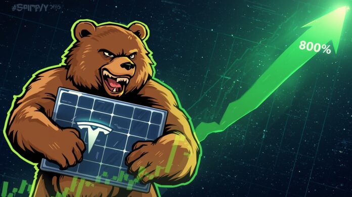 GRIPPY Coin Surges 800% on Tesla Partnership: Crypto Meme Token Ignites Altcoin Rally A dynamic illustration of GRIPPY Coin's grizzly bear mascot gripping a glowing Tesla solar panel, overlaid on a skyrocketing green cryptocurrency price chart showing an 800% surge in 24 hours, highlighting the groundbreaking meme token partnership with Tesla Energy on September 20, 2025.
