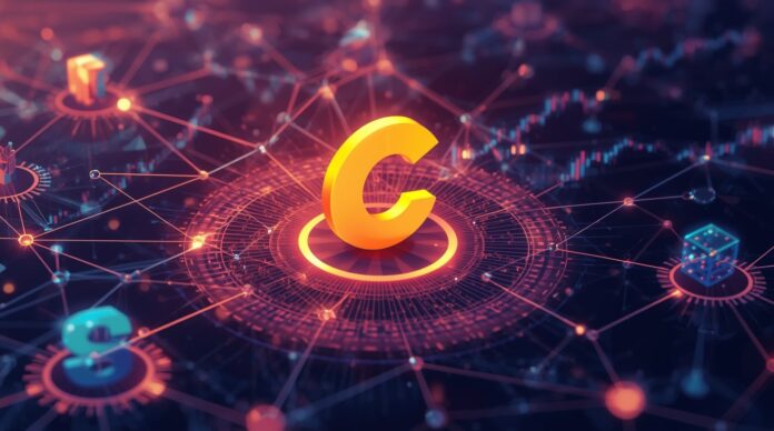 Dynamic digital illustration of the Cwoin crypto coin logo shining on a multi-chain blockchain network, featuring Solana and Polygon symbols with financial charts, highlighting its $6 million presale success on September 18, 2025.
